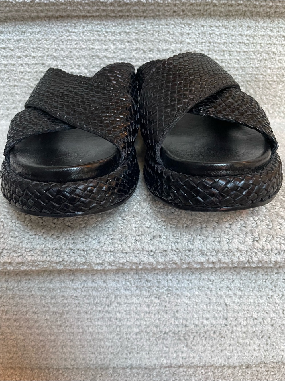 Seychelles Key West Woven Leather Platform Slides Black Sandals Women's Size 9 - Picture 5 of 11